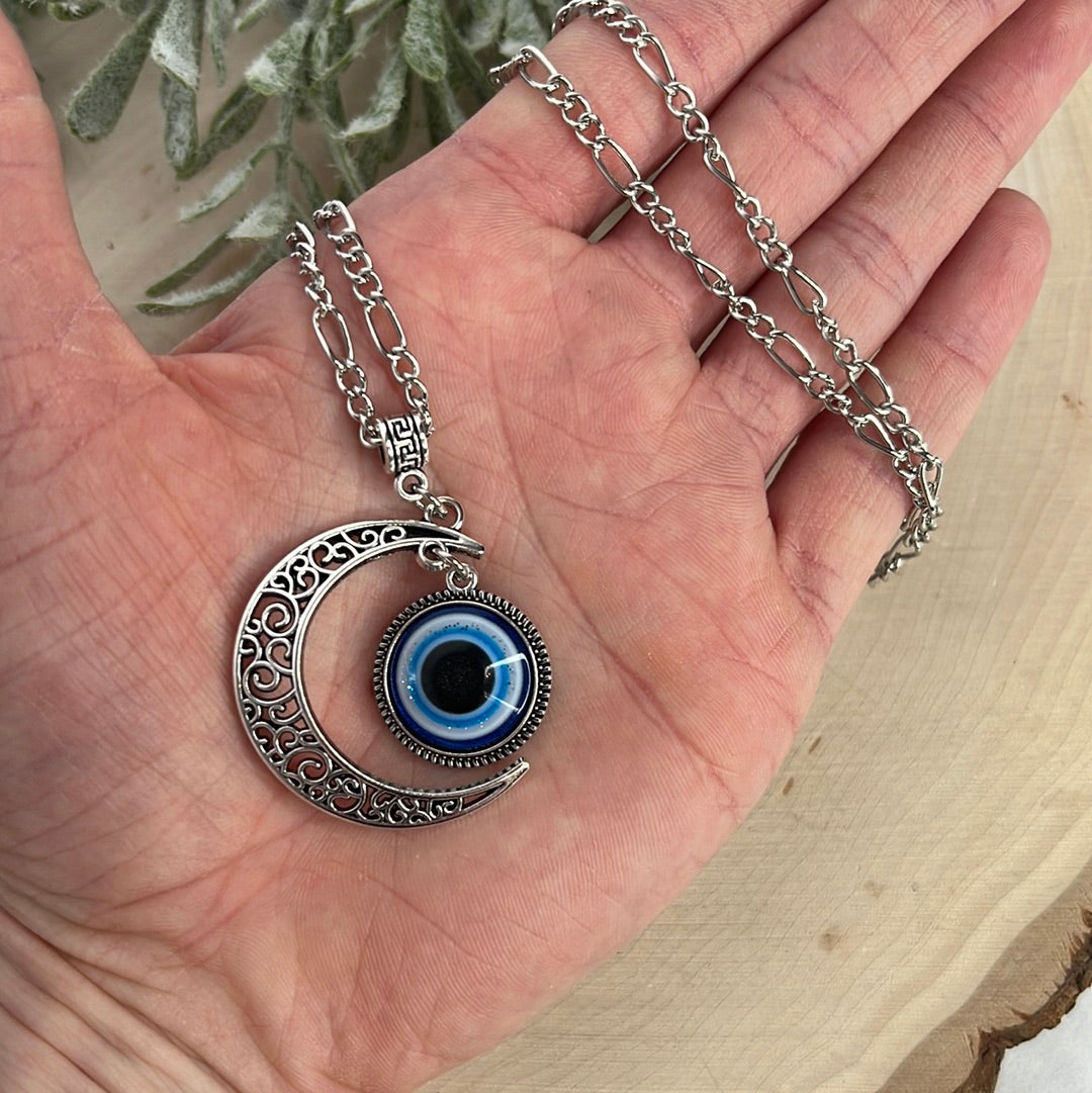 Evil Eye with Crescent Moon Necklace