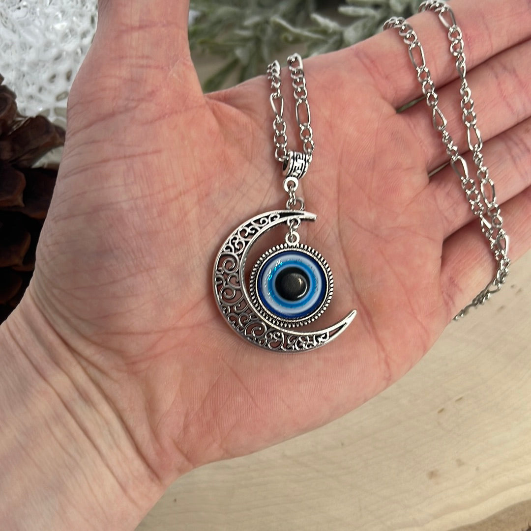 Evil Eye with Crescent Moon Necklace