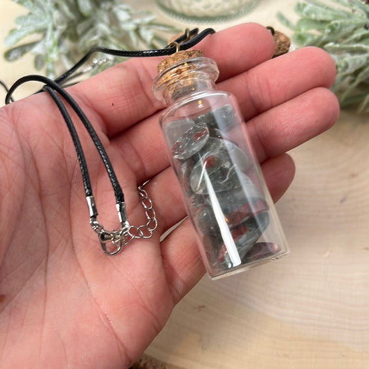 Bloodstone crystal chip necklace with Black Cord