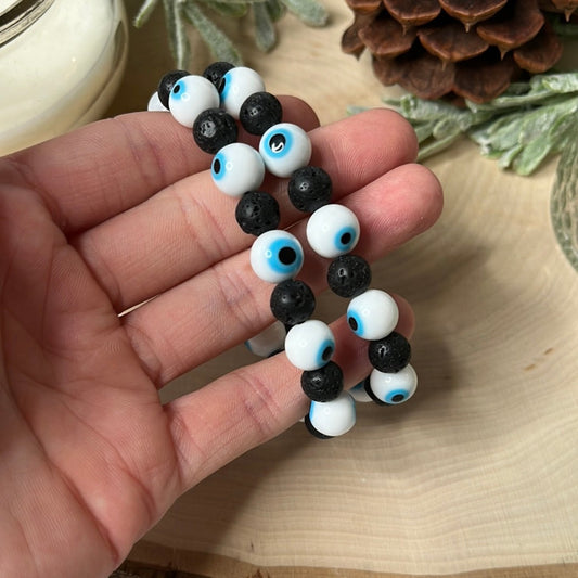 White Evil Eye Lava Stone Bracelet