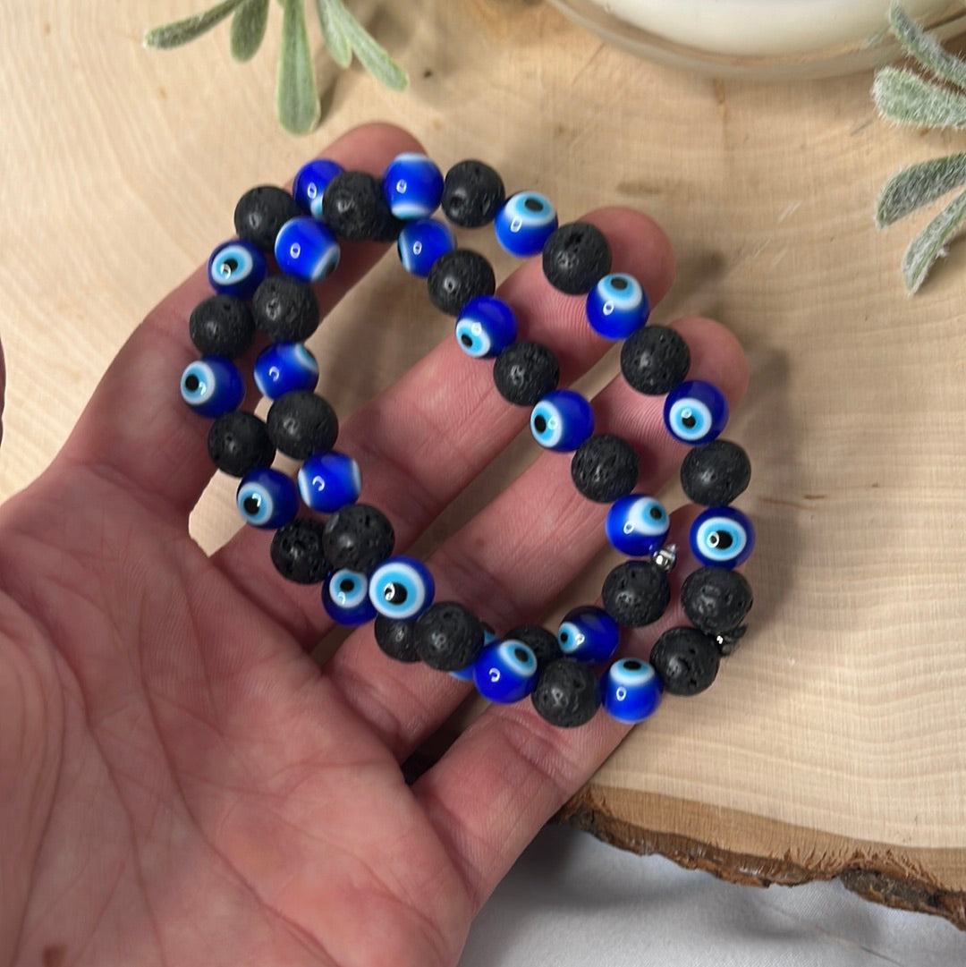Evil Eye Lava Stone Bracelet