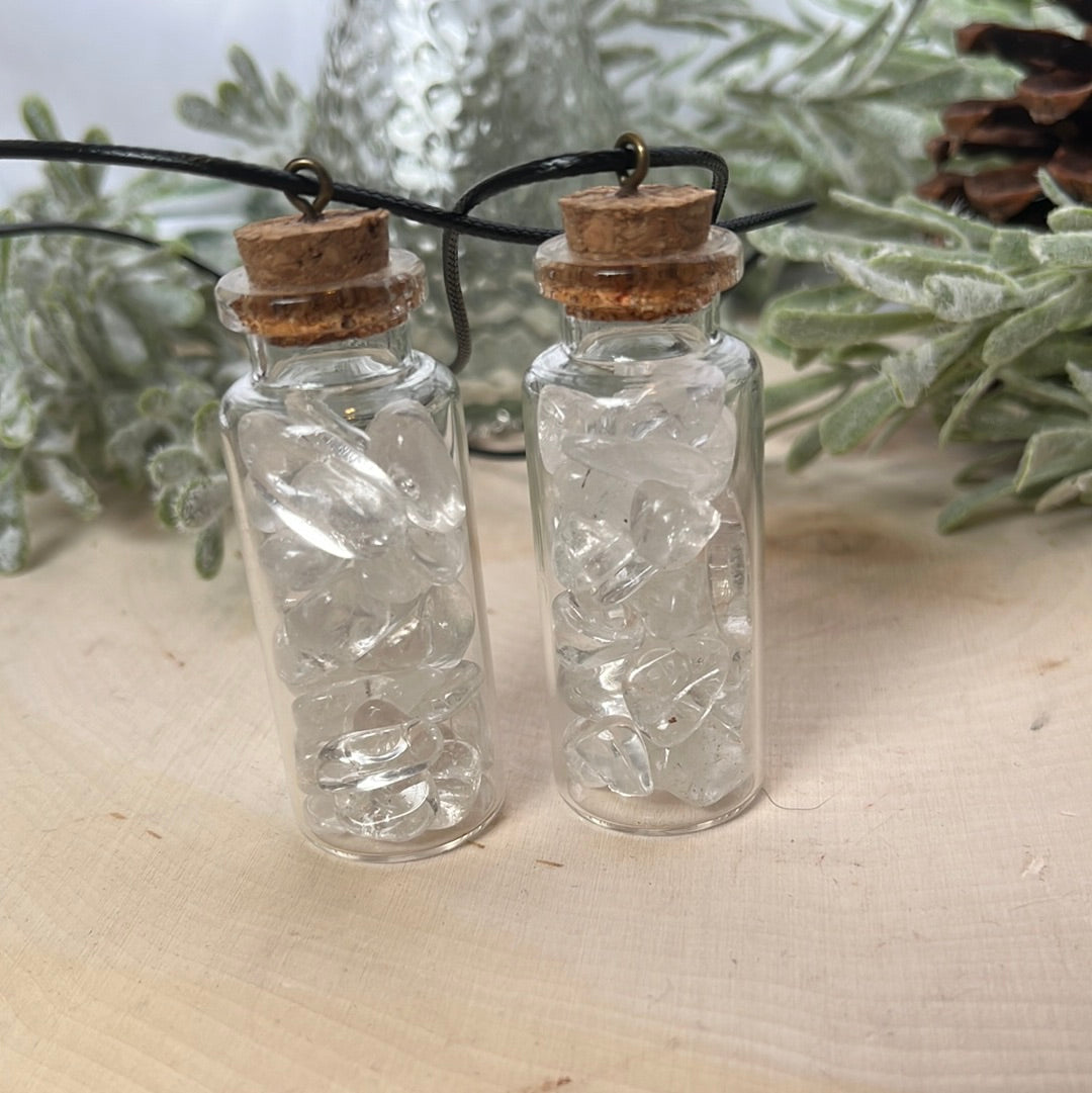Clear Quartz Crystal Chip Necklace with Black Cord