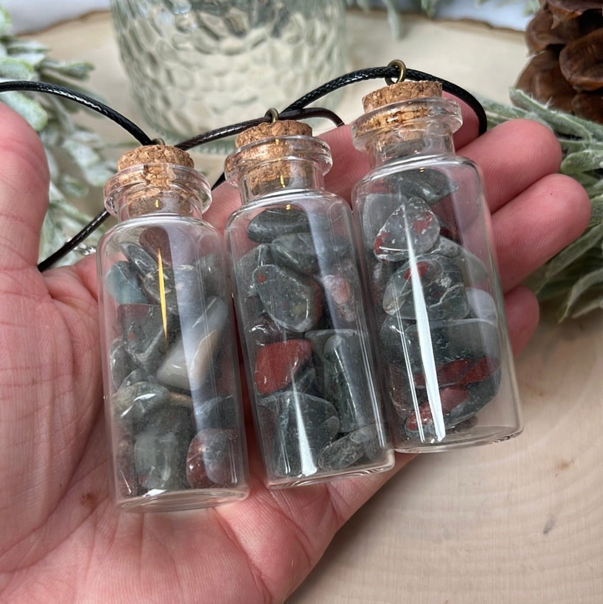 Bloodstone crystal chip necklace with Black Cord
