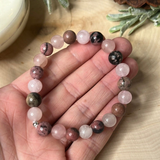 Rose Quartz & Rhodonite Round Bracelet