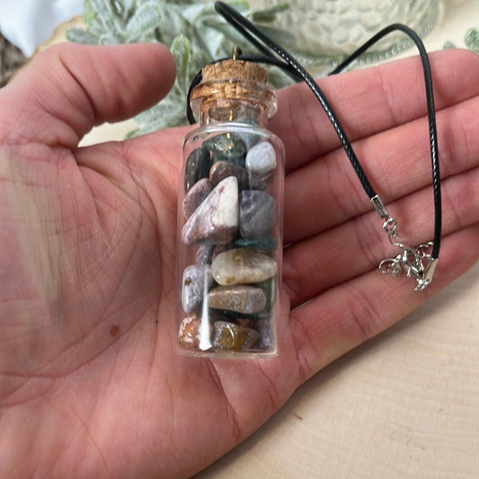 Ocean Jasper Crystal Chip Necklace W/ Black Cord