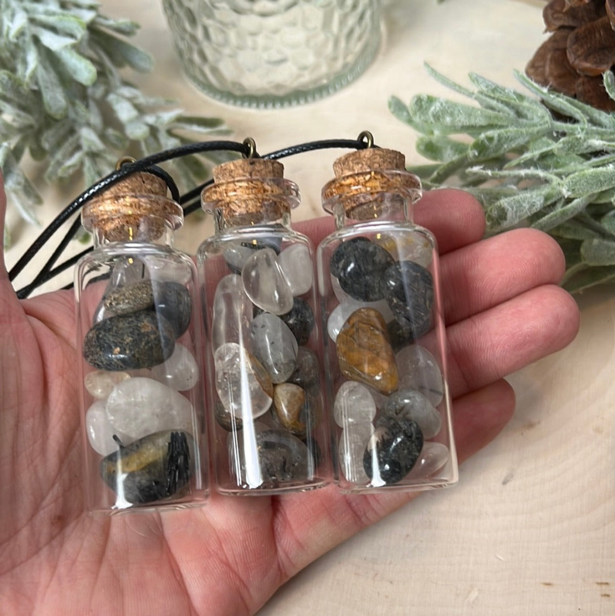 Tourmaline Quartz Crystal Chip Necklace with Black Cord