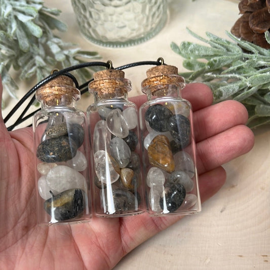 Tourmaline Quartz Crystal Chip Necklace with Black Cord