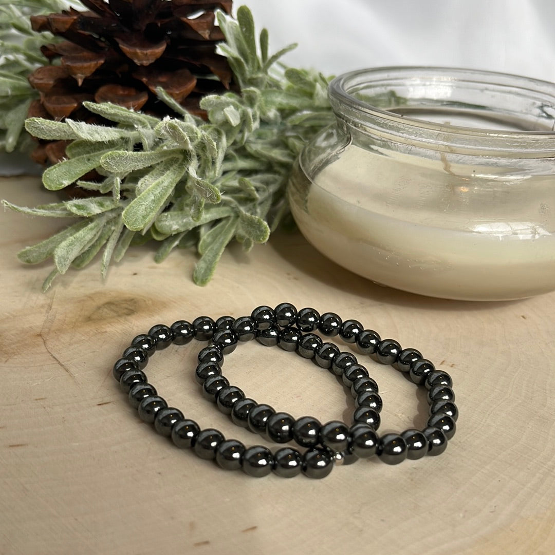 Hematite Small Round Bead Bracelet