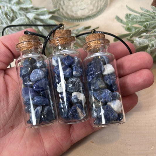 Sodalite  Crystal Chip Necklace W/ Black Cord
