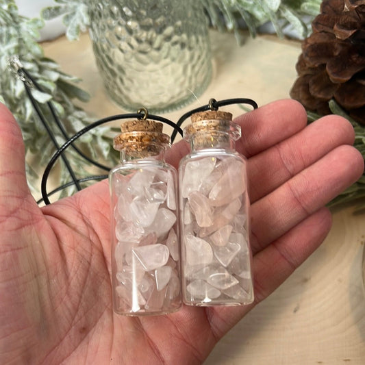 Rose Quartz Crystal Chip Necklace W/ Black Cord
