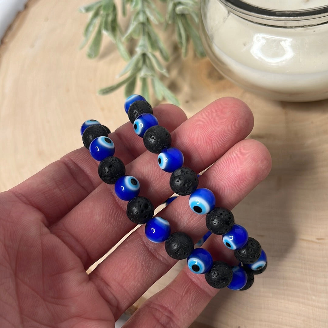 Evil Eye Lava Stone Bracelet