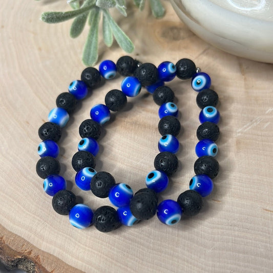 Evil Eye Lava Stone Bracelet
