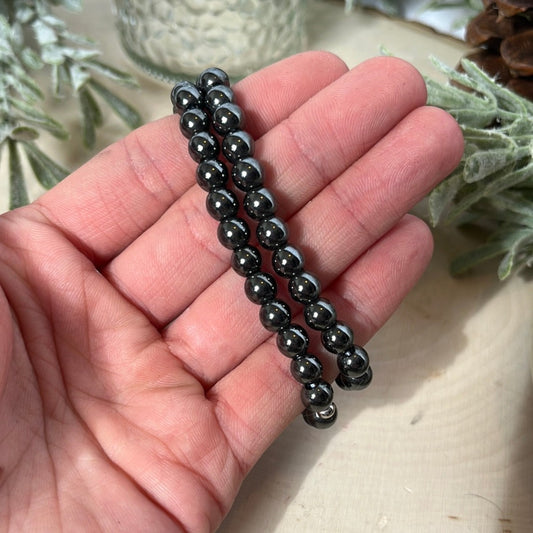 Hematite Small Round Bead Bracelet