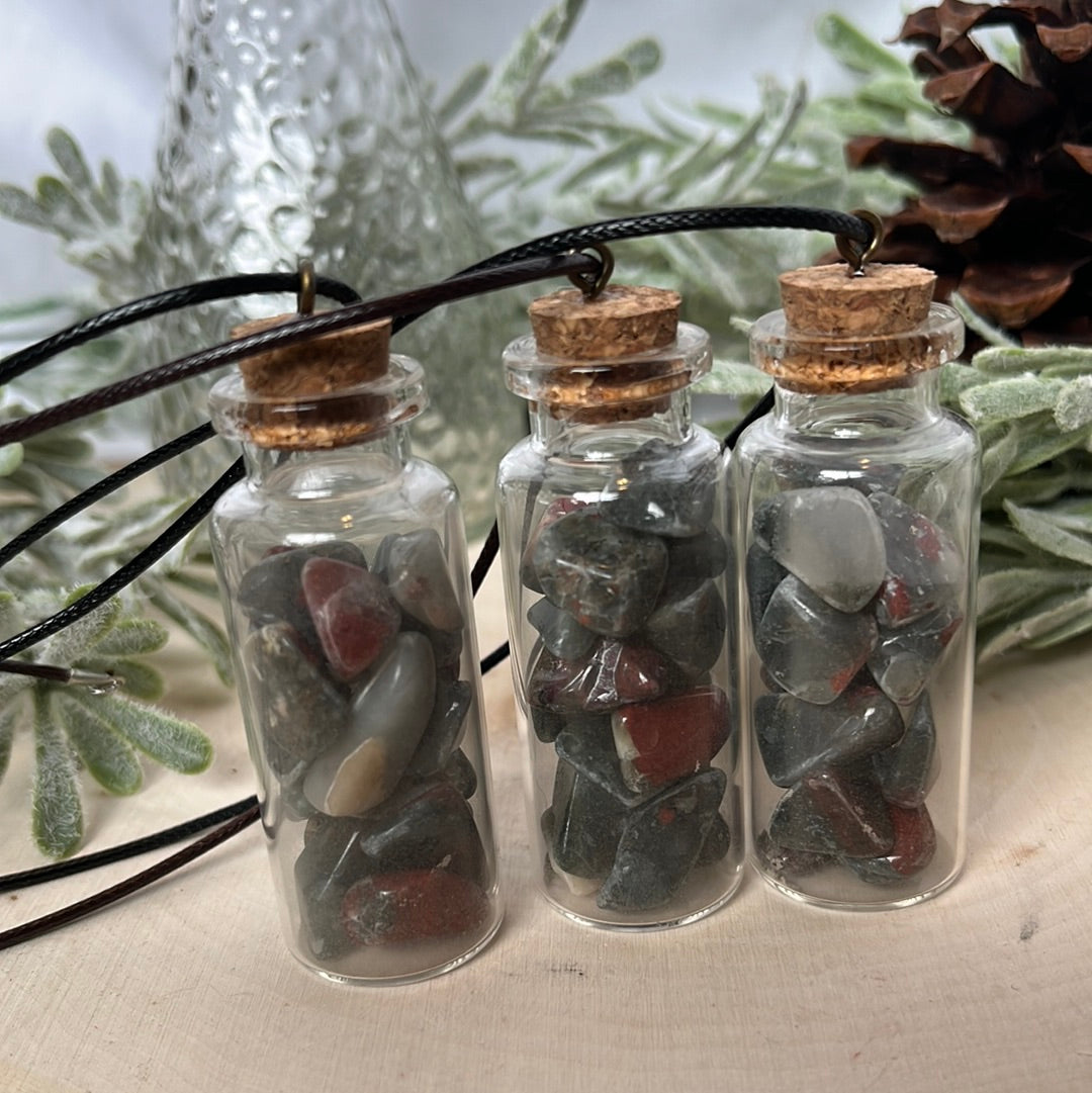 Bloodstone crystal chip necklace with Black Cord