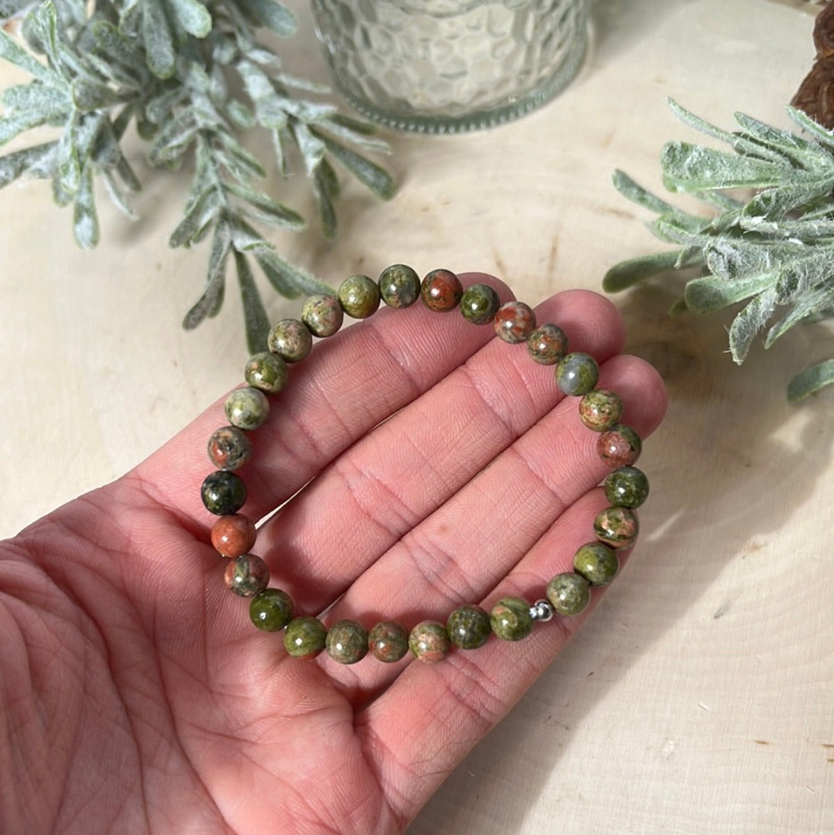 Unakite Small Round Bead Bracelet