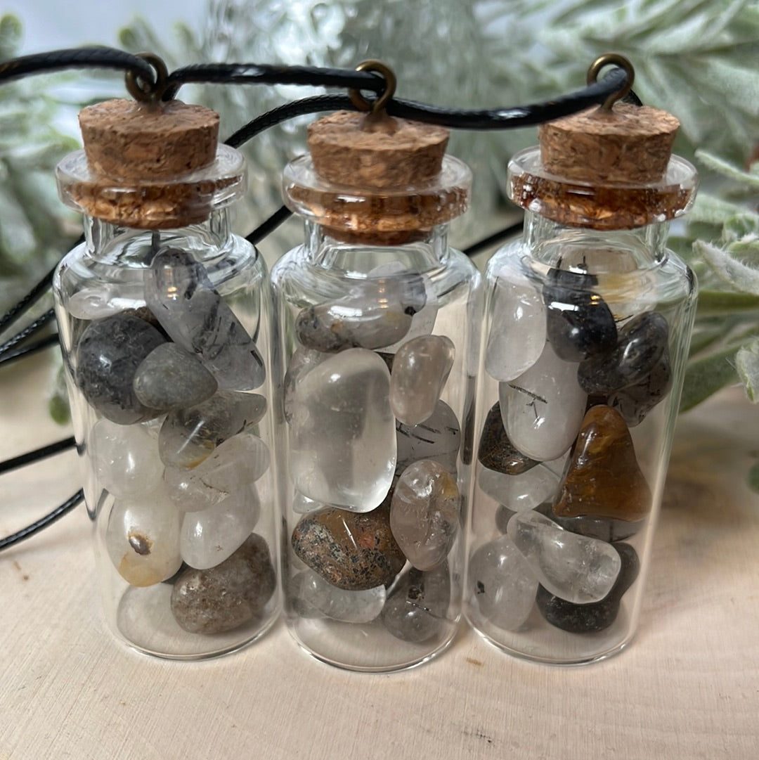 Tourmaline Quartz Crystal Chip Necklace with Black Cord