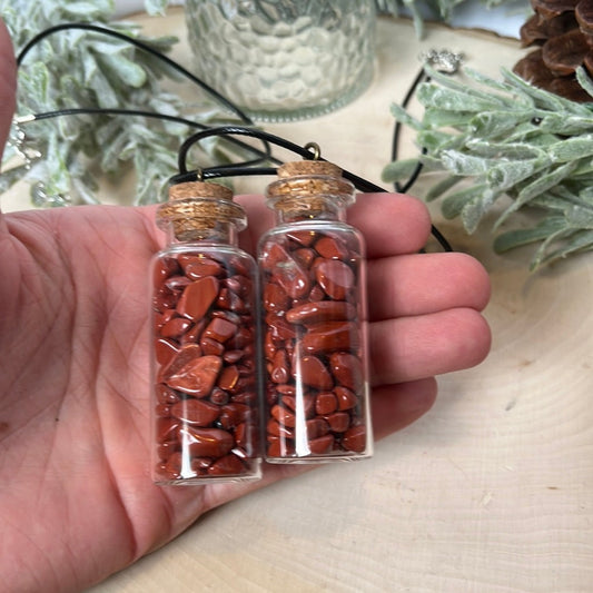 Red Jasper Crystal Chip Necklace with a Black Cord