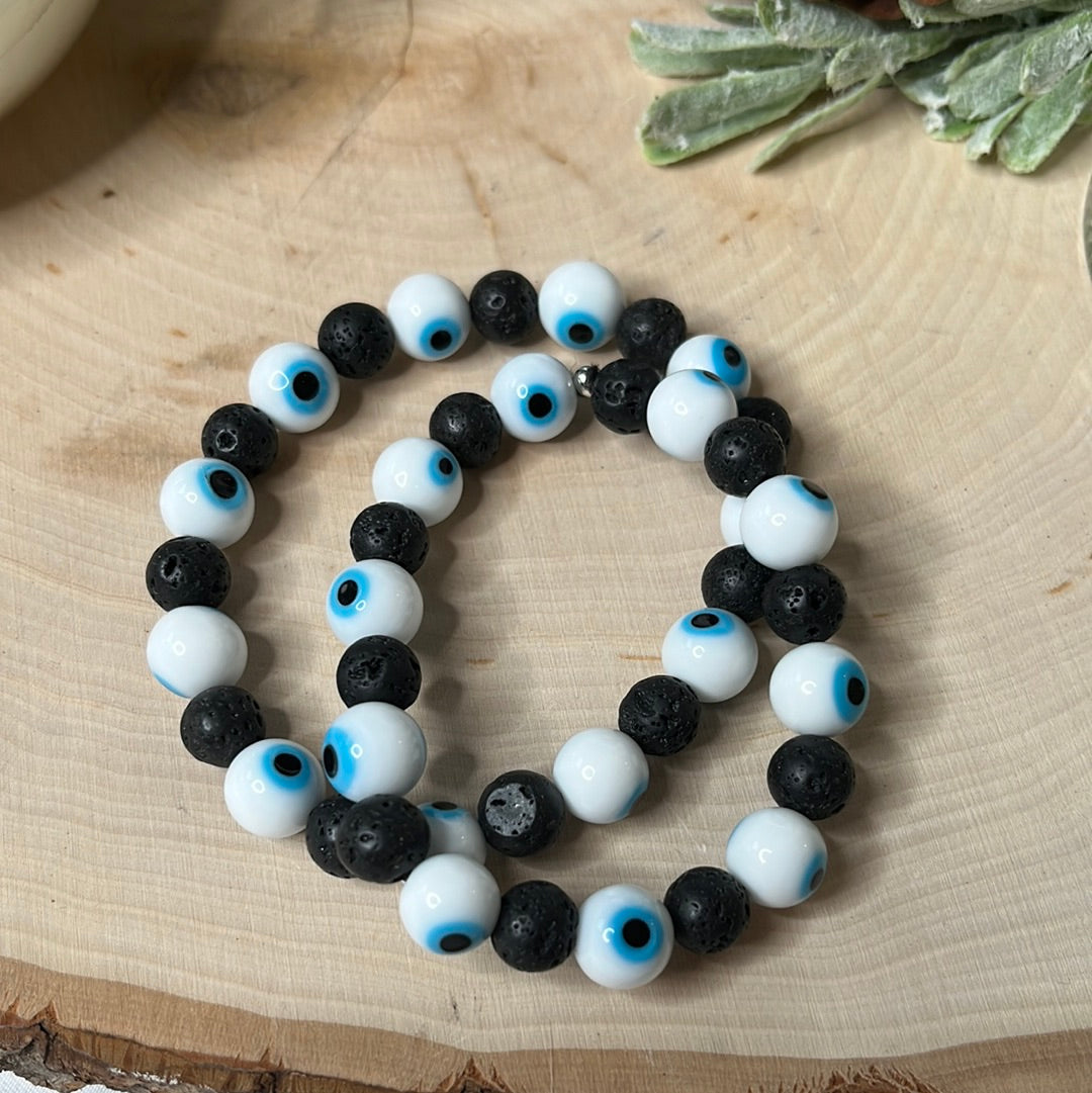 White Evil Eye Lava Stone Bracelet