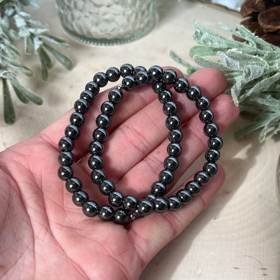 Hematite Small Round Bead Bracelet