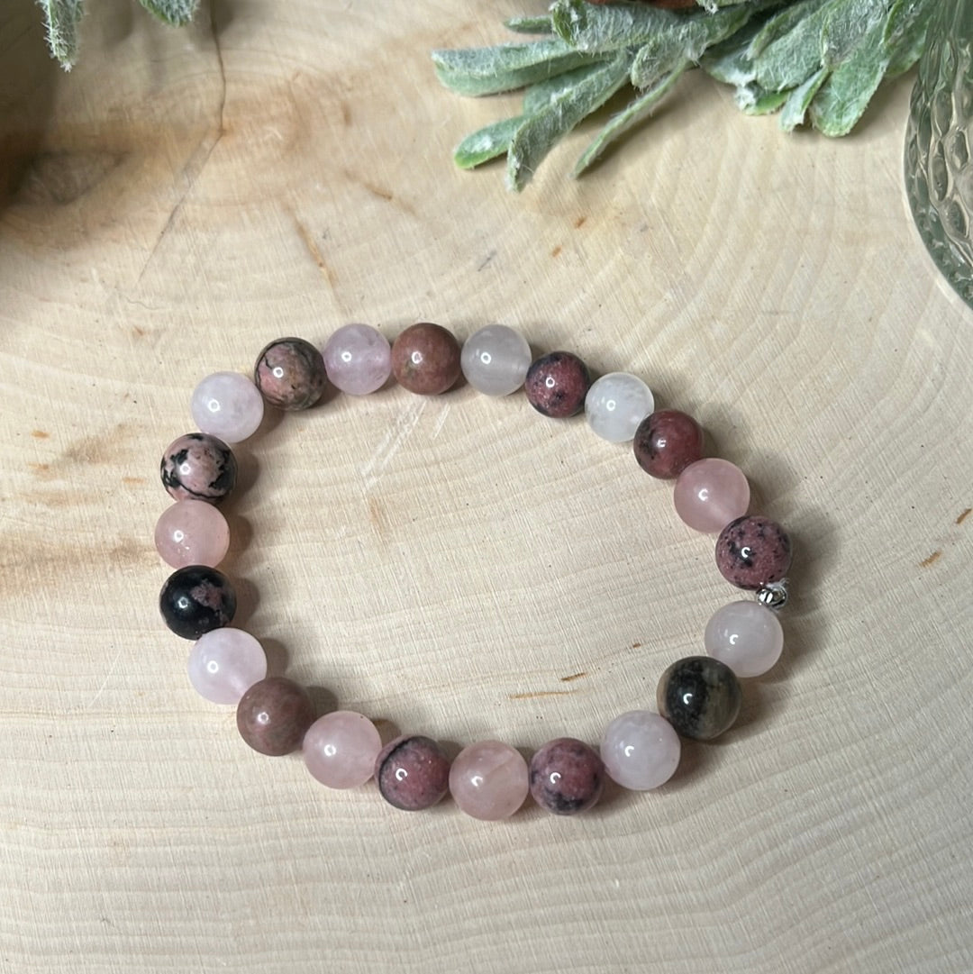 Rose Quartz & Rhodonite Round Bracelet