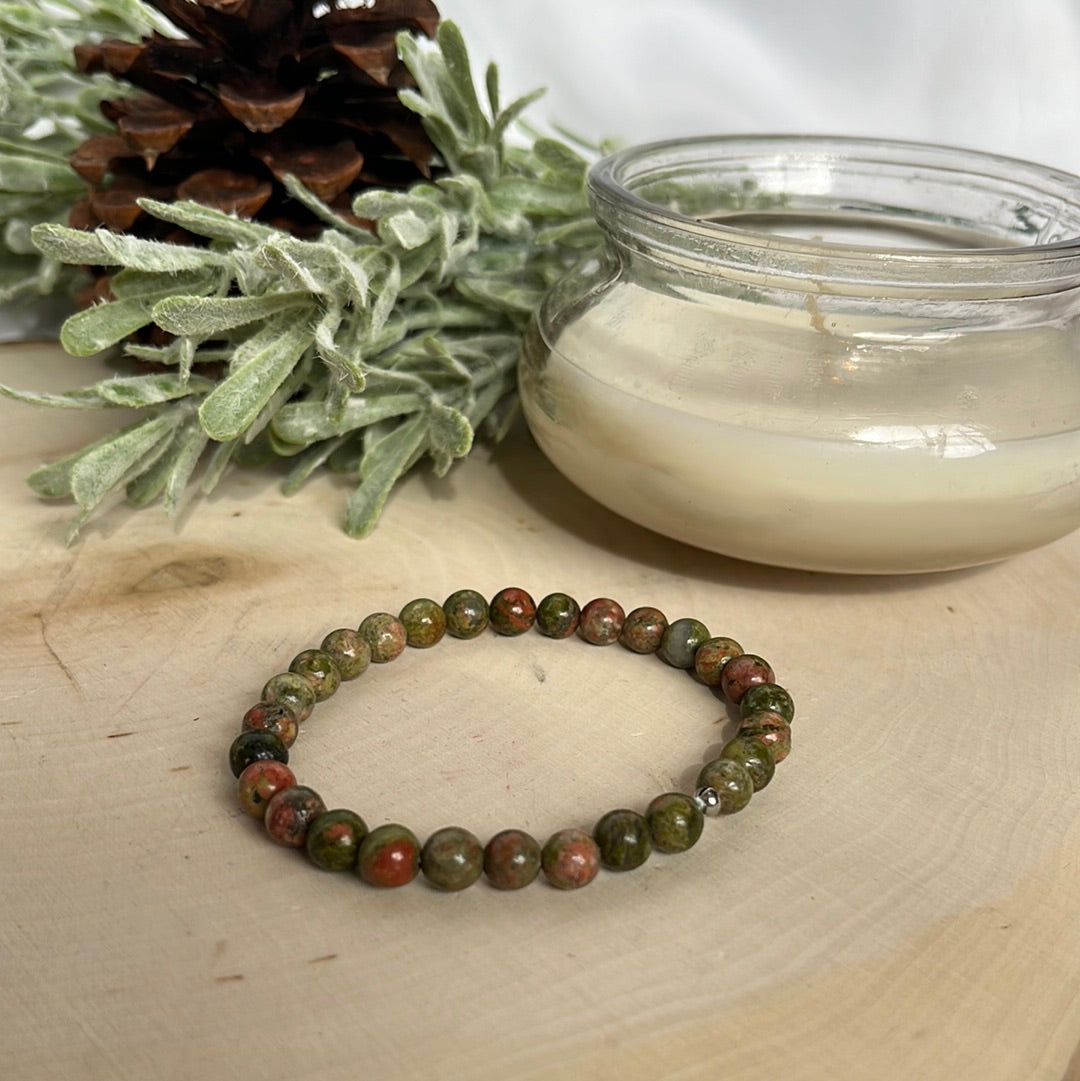 Unakite Small Round Bead Bracelet