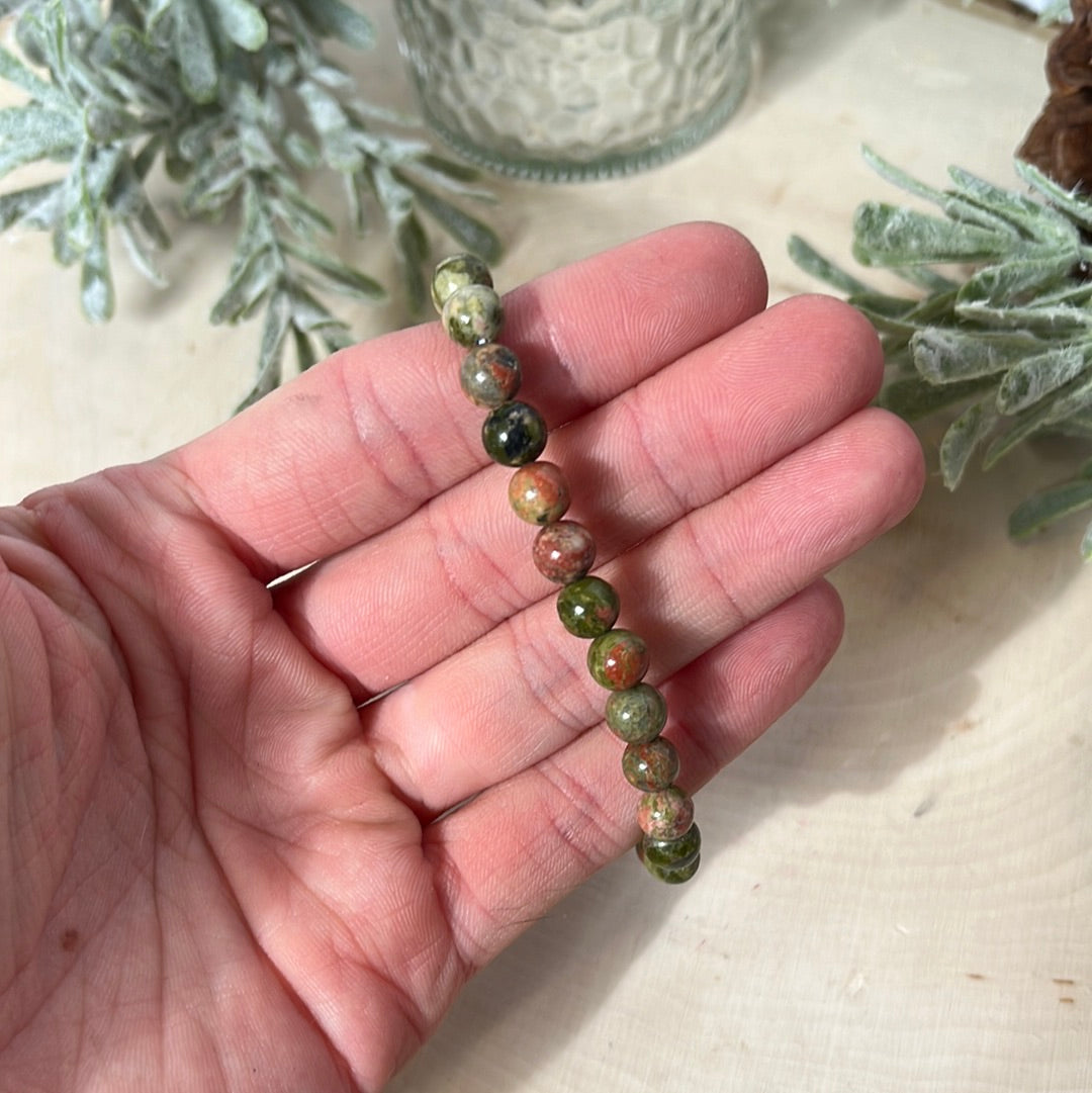 Unakite Small Round Bead Bracelet