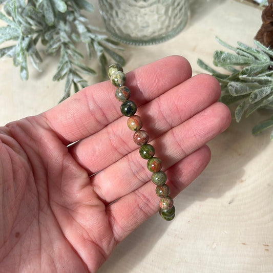 Unakite Small Round Bead Bracelet