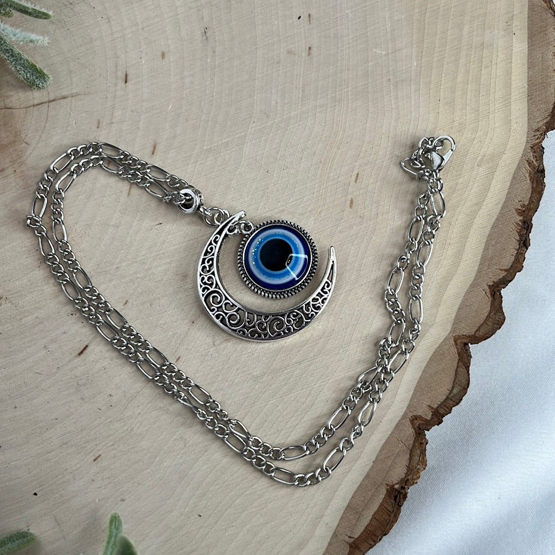 Evil Eye with Crescent Moon Necklace
