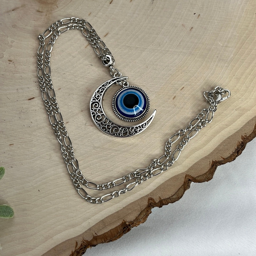 Evil Eye with Crescent Moon Necklace
