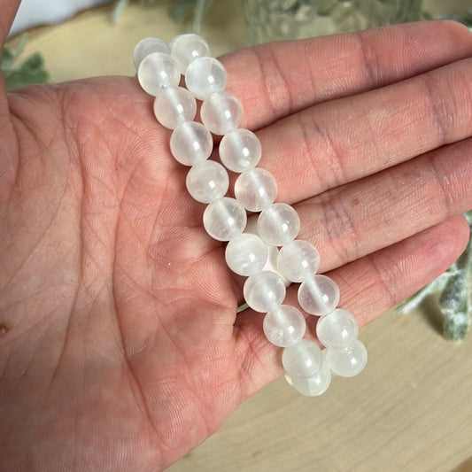 Selenite Round Bead Bracelet