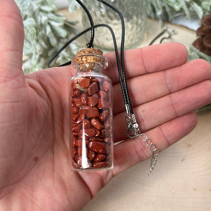 Red Jasper Crystal Chip Necklace with a Black Cord