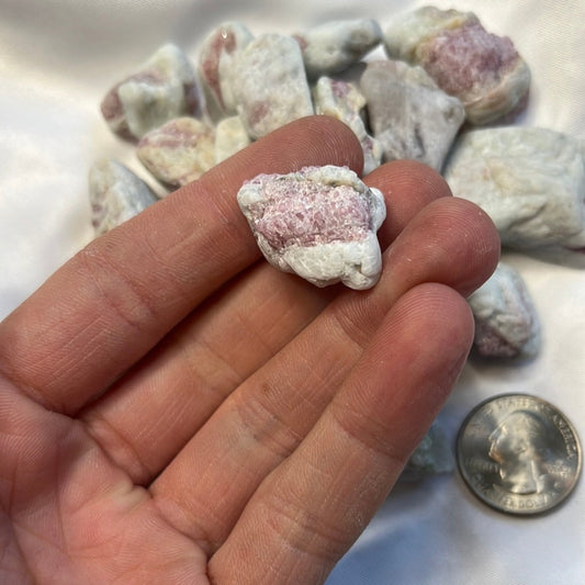 Pink Tourmaline on Quartz Tumbled Stones