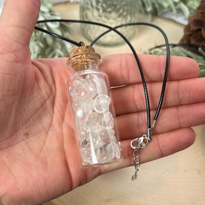 Clear Quartz Crystal Chip Necklace with Black Cord