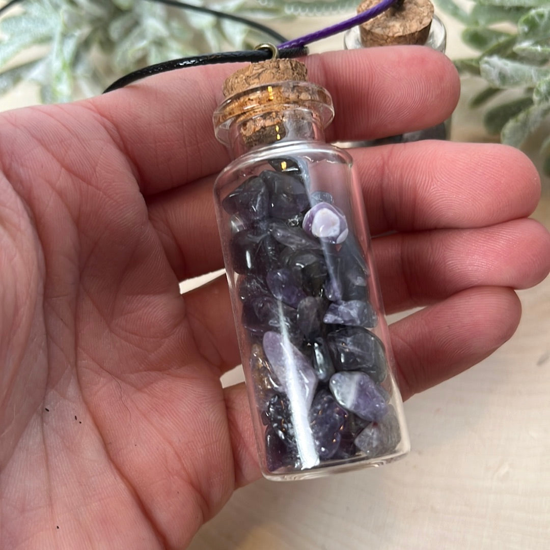 Amethyst Crystal Chip Necklace W/  Cord