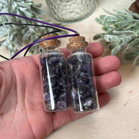 Amethyst Crystal Chip Necklace W/  Cord