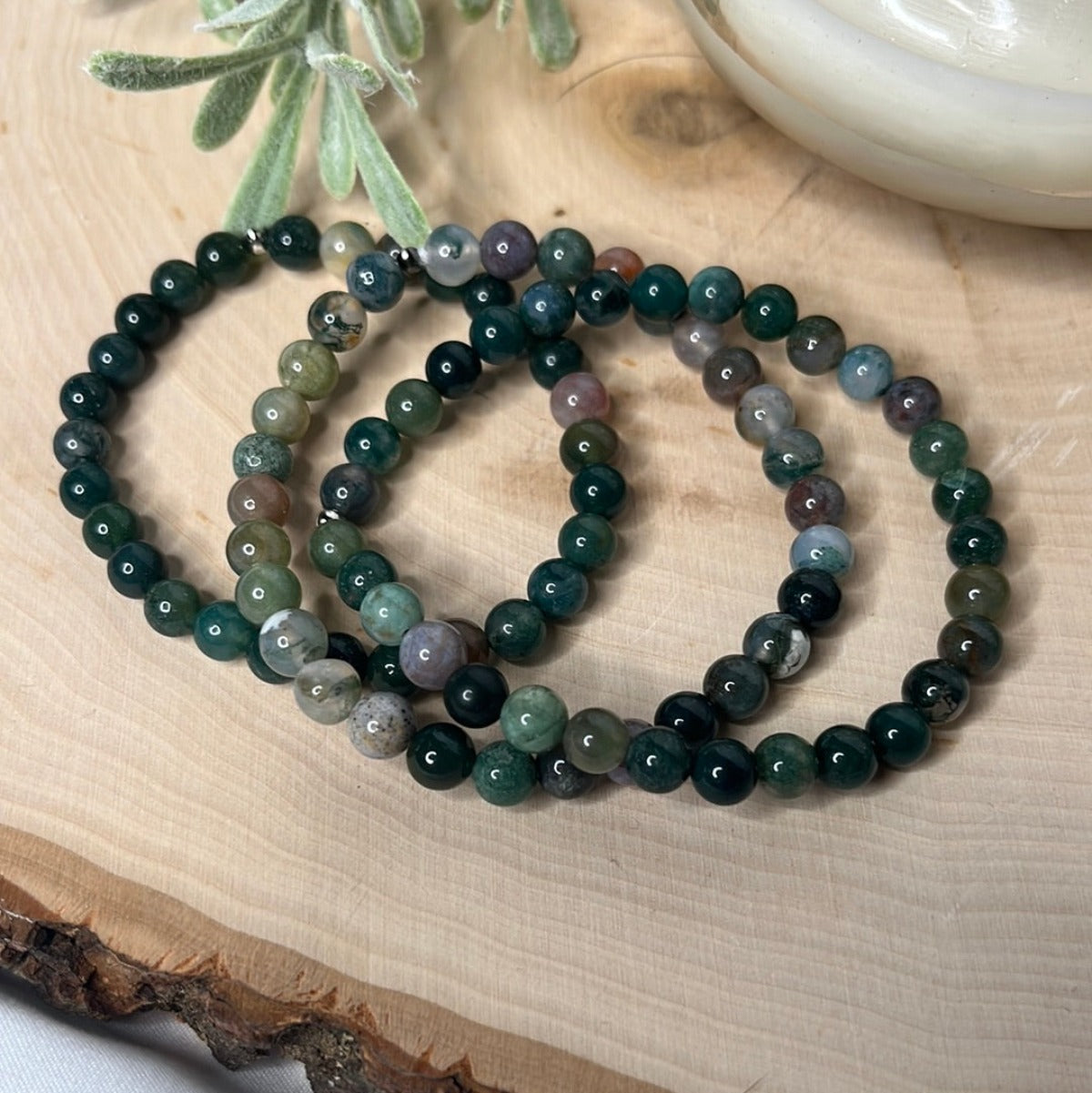 Moss Agate Small Round Bracelet